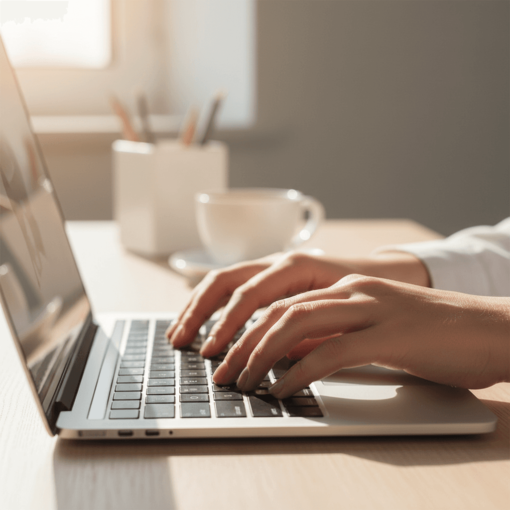 Hands working on laptop with Shopify dashboard