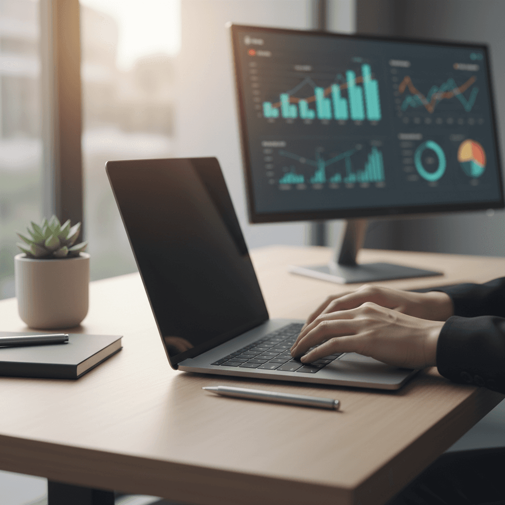 Professional reviewing ecommerce analytics and growth strategy on modern luxury workspace