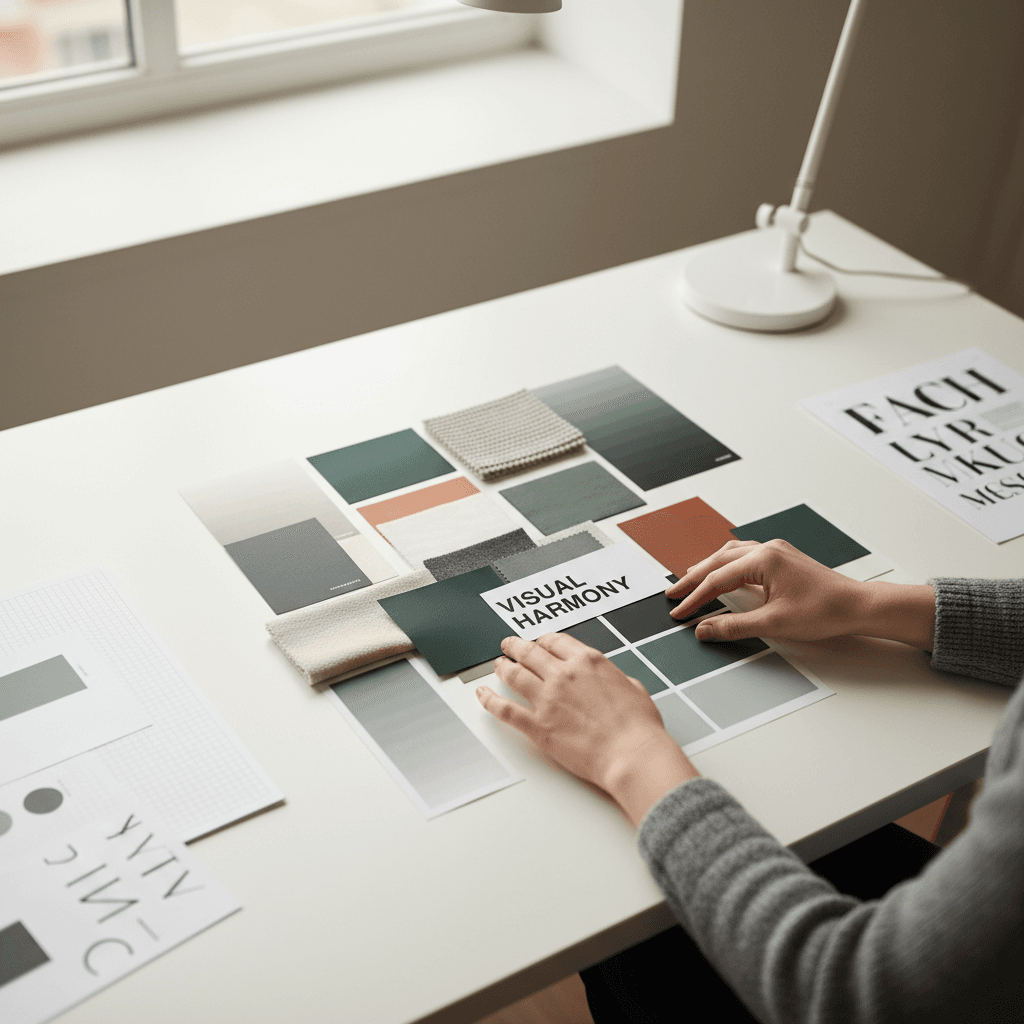 Brand identity design with mood boards and color palettes