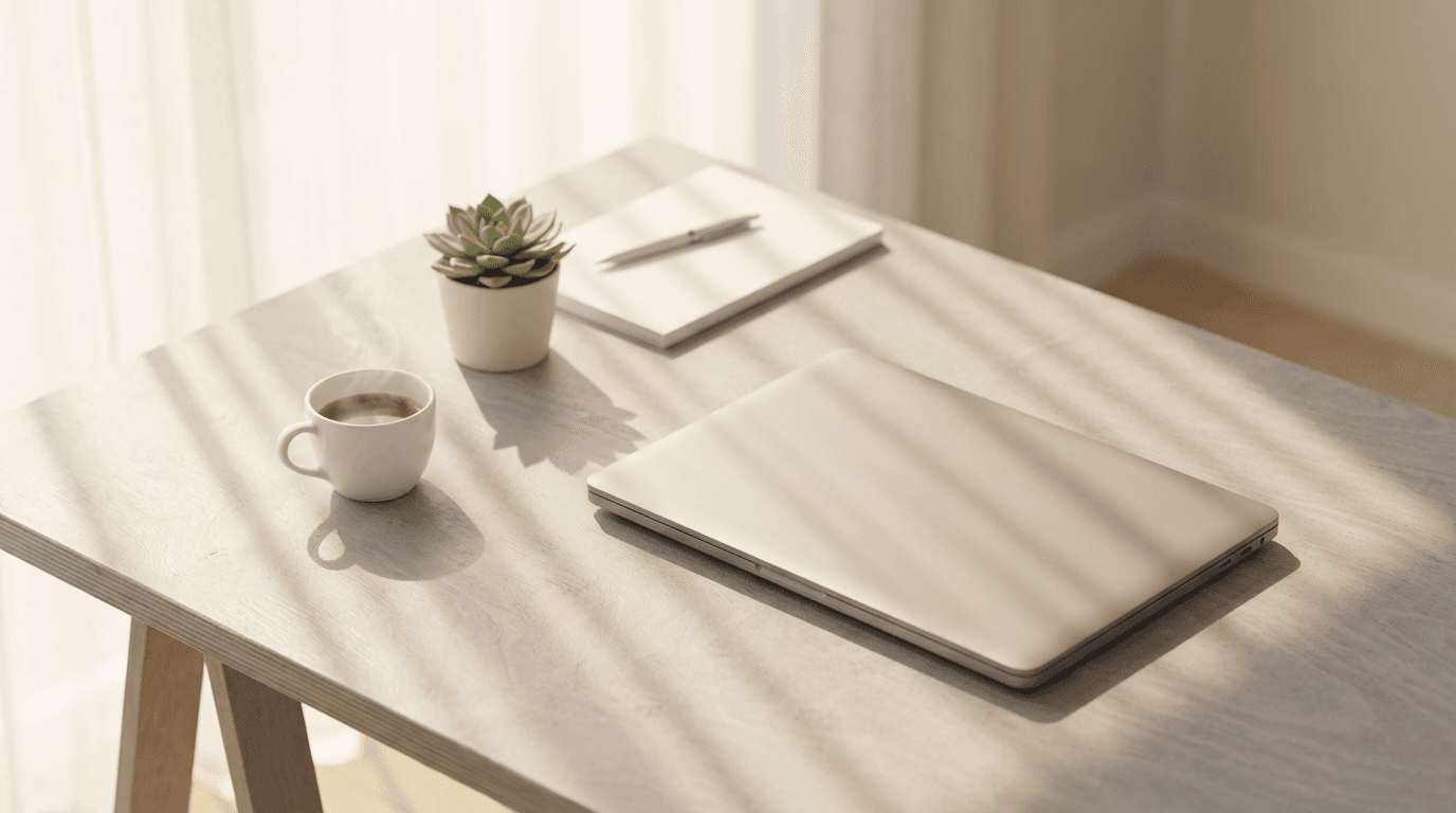 Professional ecommerce consultant workspace with analytics dashboard and luxury office setup